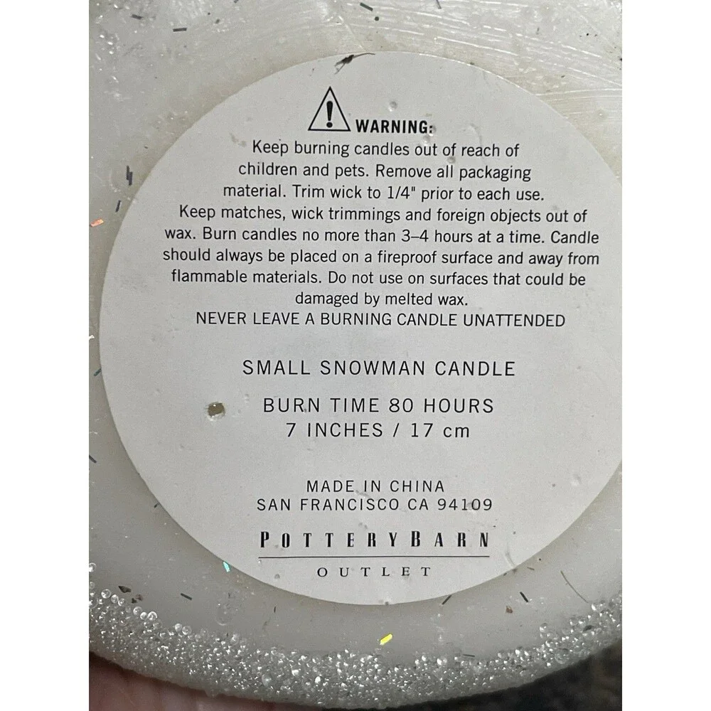 Vintage Pottery Barn 8 inch Glitter Snowman Candle Holidays Christmas whimsy NWT